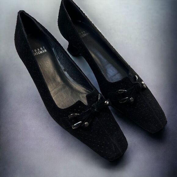 Stuart Weitzman Women's Suede Leather Kitten Heel Pump Dress Shoes Black Size 5 - Picture 1 of 10